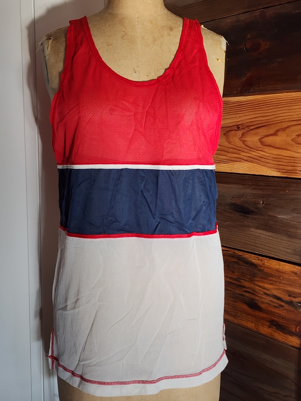 Vintage 1980's Dolfin Red, Blue & White Colorblock Athletic Tank